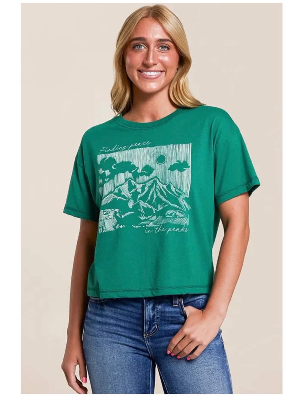 Buckle Modish Rebel Mountains Crop Graphic Tee - Teal